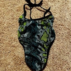 Green and black snake print one piece